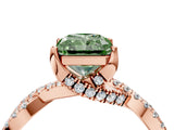 Rose gold Fancy Green Radiant Cut Solitaire Twist Pave Diamond Engagement Ring with Prong Setting_4