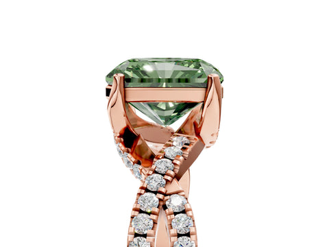 Rose gold Fancy Green Radiant Cut Solitaire Twist Pave Diamond Engagement Ring with Prong Setting_5