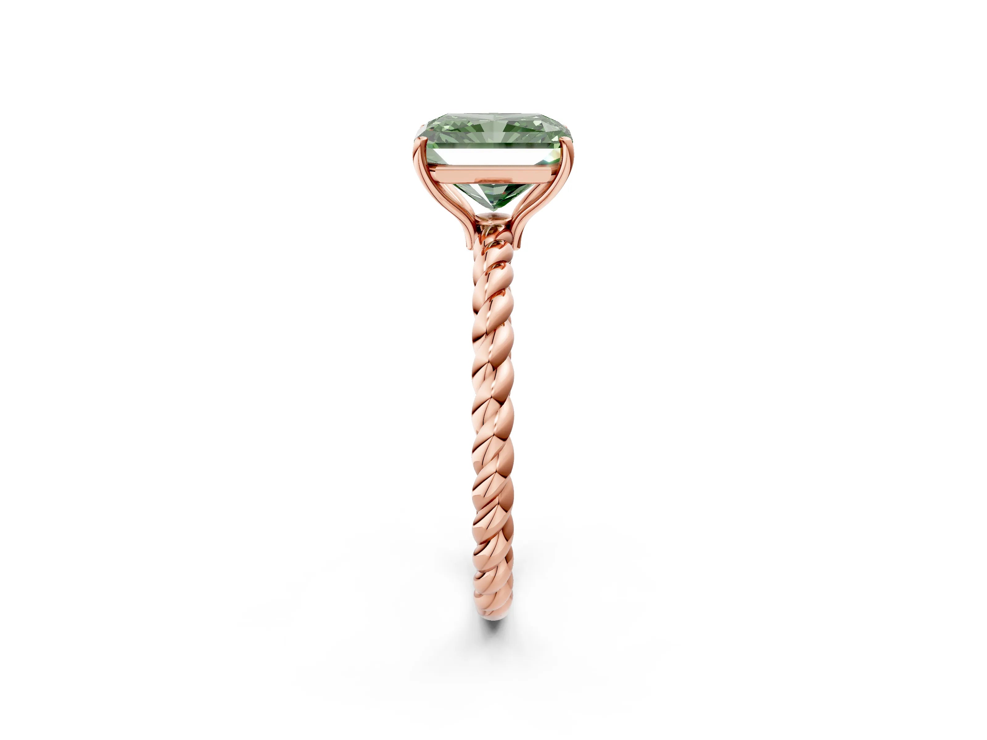 Rose gold Fancy Green Radiant Cut Solitaire Twisted Band 4-Prong Ring_2