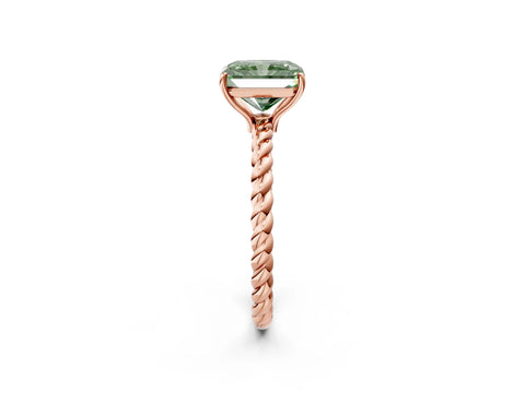 Rose gold Fancy Green Radiant Cut Solitaire Twisted Band 4-Prong Ring_2