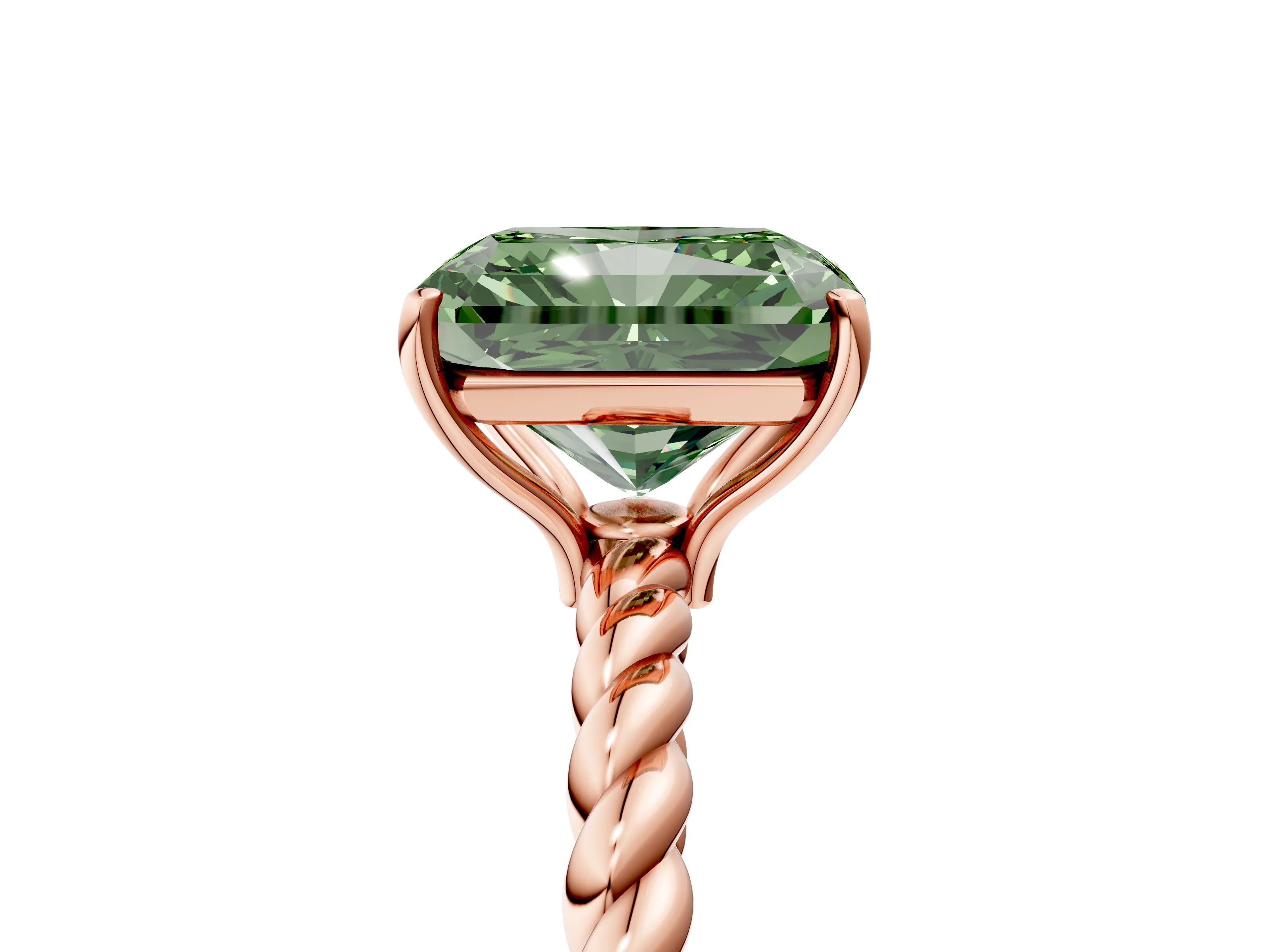 Rose gold Fancy Green Radiant Cut Solitaire Twisted Band 4-Prong Ring_5