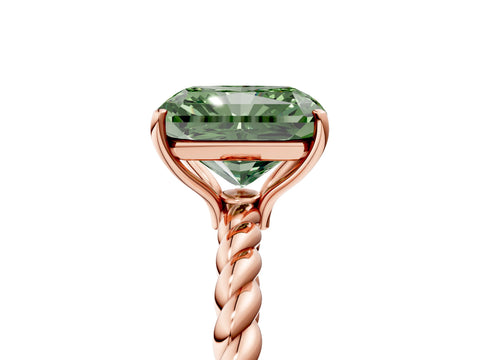 Rose gold Fancy Green Radiant Cut Solitaire Twisted Band 4-Prong Ring_5