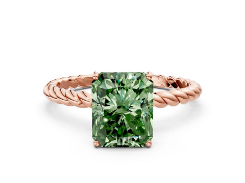Rose gold Fancy Green Radiant Cut Solitaire Twisted Band 4-Prong Ring