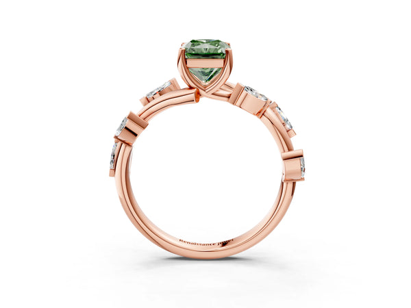 Rose gold Fancy Green Radiant Cut Solitaire Twisted Band Marquise Accent Prong Setting Ring