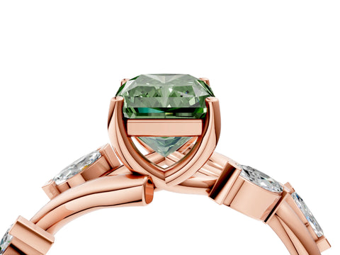 Rose gold Fancy Green Radiant Cut Solitaire Twisted Band Marquise Accent Prong Setting Ring_4