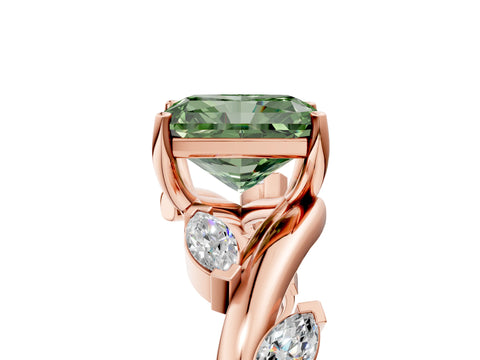 Rose gold Fancy Green Radiant Cut Solitaire Twisted Band Marquise Accent Prong Setting Ring_5