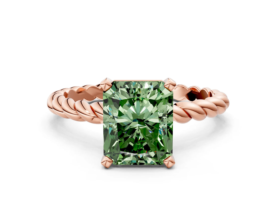 Rose gold Fancy Green Radiant  Cut Solitaire Twisted Band with Four-Prong Setting_99