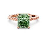 Rose gold Fancy Green Radiant  Cut Solitaire Twisted Band with Four-Prong Setting_99