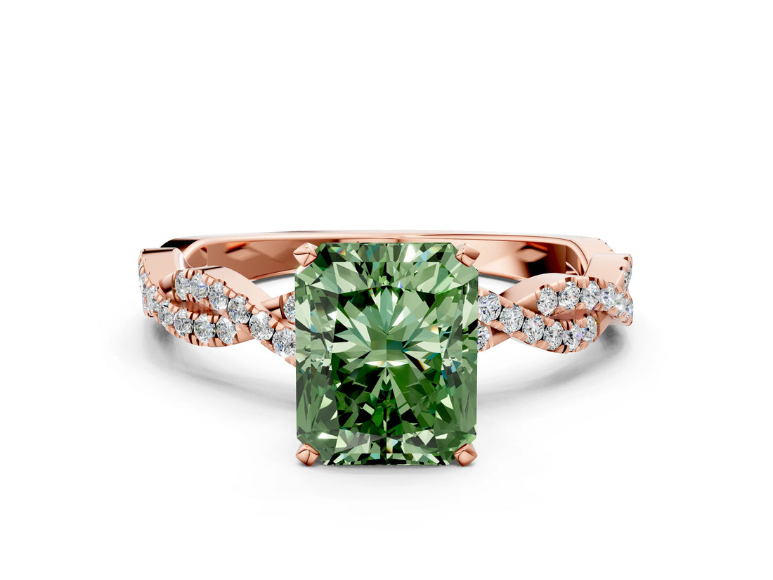 Rose gold Fancy Green Radiant Cut Solitaire Twisted Pave Band with Four-Prong Setting_3