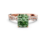 Rose gold Fancy Green Radiant Cut Solitaire Twisted Pave Band with Four-Prong Setting_3