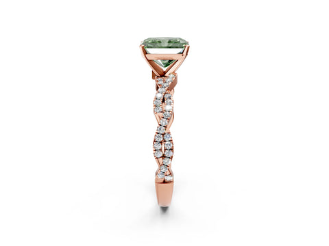Rose gold Fancy Green Radiant Cut Solitaire Twisted Pave Band with Four-Prong Setting_5