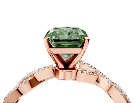 Rose gold Fancy Green Radiant Cut Solitaire Twisted Pave Band with Four-Prong Setting_7