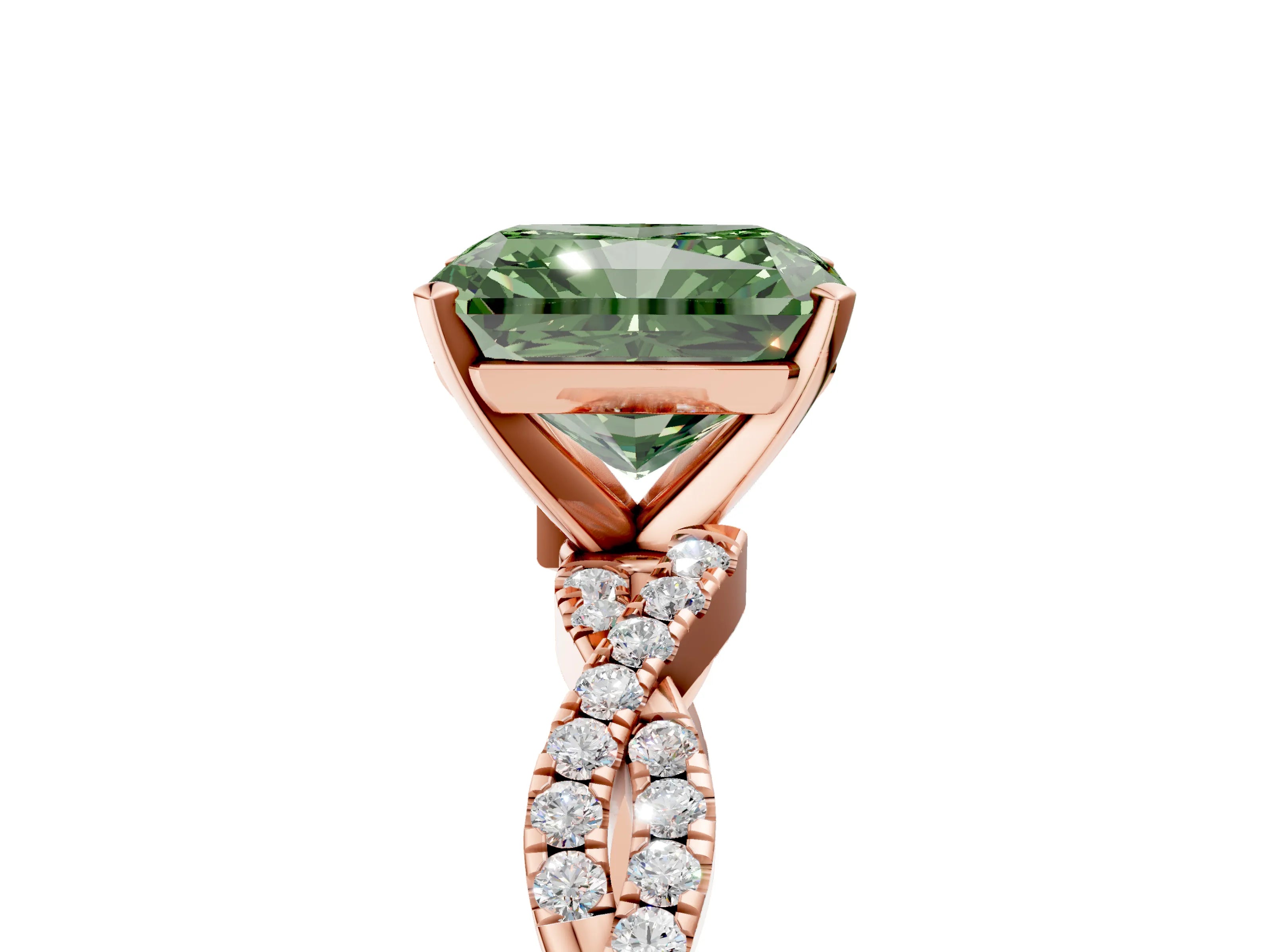 Rose gold Fancy Green Radiant Cut Solitaire Twisted Pave Band with Four-Prong Setting_8