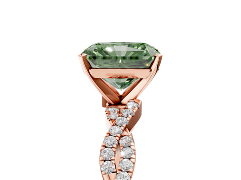 Rose gold Fancy Green Radiant Cut Solitaire Twisted Pave Band with Four-Prong Setting_8