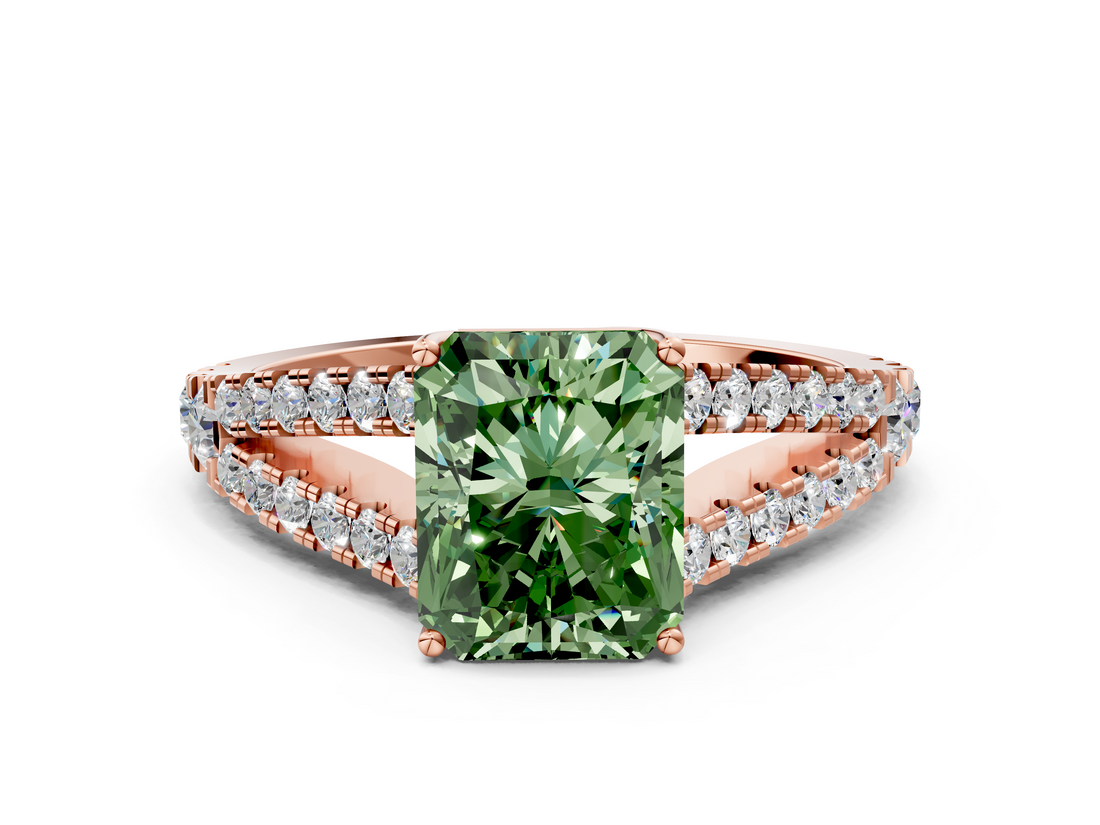 Rose gold Fancy Green Radiant  Cut Split Shank Pave Diamond Engagement Ring with Four-Prong Setting_24