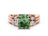 Rose gold Fancy Green Radiant  Cut Three-Stone Channel Set Ring with Bar Prongs_47