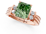 Rose gold Fancy Green Radiant  Cut Three-Stone Channel Set Ring with Bar Prongs_48