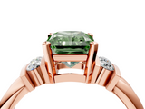 Rose gold Fancy Green Radiant  Cut Three-Stone Channel Set Ring with Bar Prongs_51