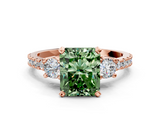 Rose gold Fancy Green Radiant  Cut Three-Stone Diamond Pavé Band with Prong Setting_17