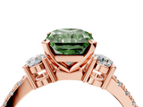 Rose gold Fancy Green Radiant  Cut Three-Stone Diamond Pavé Band with Prong Setting_21