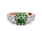 Rose gold Fancy Green Radiant  Cut Three-Stone Diamond Pave Band with Prong Setting_37