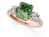Rose gold Fancy Green Radiant  Cut Three-Stone Diamond Pave Band with Prong Setting_38