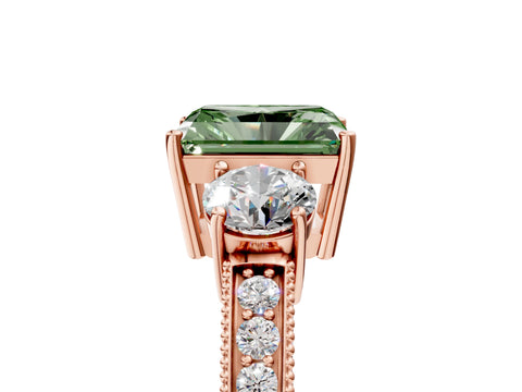 Rose gold Fancy Green Radiant Cut Three-Stone Diamond Ring with Pavé Band and Four-Prong Setting_5