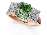 Rose gold Fancy Green Radiant Cut Three-Stone Diamond Ring with Prong Setting on a Classic Band_1