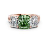 Rose gold Fancy Green Radiant Cut Three-Stone Diamond Ring with Prong Setting on a Classic Band_13