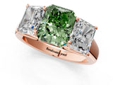 Rose gold Fancy Green Radiant Cut Three-Stone Diamond Ring with Prong Setting on a Classic Band_14