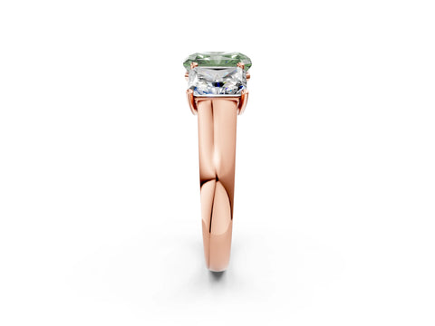 Rose gold Fancy Green Radiant Cut Three-Stone Diamond Ring with Prong Setting on a Classic Band_2