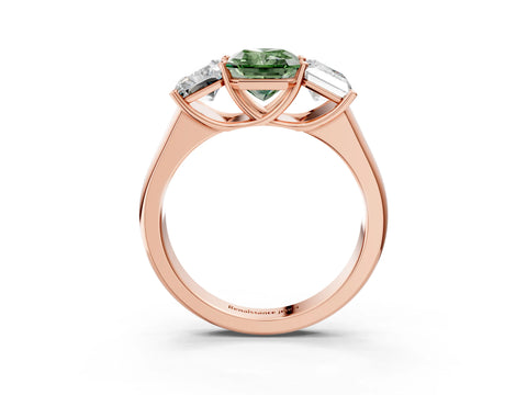 Rose gold Fancy Green Radiant Cut Three-Stone Diamond Ring with Prong Setting on a Classic Band_3