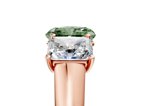 Rose gold Fancy Green Radiant Cut Three-Stone Diamond Ring with Prong Setting on a Classic Band_5
