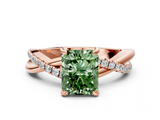 Rose gold Fancy Green Radiant  Cut Twist Band Solitaire Diamond Ring with Pavé Setting_3