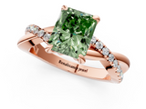 Rose gold Fancy Green Radiant  Cut Twist Band Solitaire Diamond Ring with Pavé Setting_4
