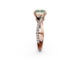 Rose gold Fancy Green Radiant  Cut Twist Band Solitaire Diamond Ring with Pavé Setting_5