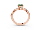 Rose gold Fancy Green Radiant  Cut Twist Band Solitaire Diamond Ring with Pavé Setting_6