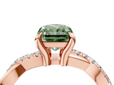 Rose gold Fancy Green Radiant  Cut Twist Band Solitaire Diamond Ring with Pavé Setting_7