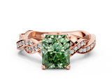 Rose gold Fancy Green Radiant  Cut Twisted Pavé Band Solitaire Ring with Four-Prong Setting_55