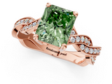 Rose gold Fancy Green Radiant  Cut Twisted Pavé Band Solitaire Ring with Four-Prong Setting_56