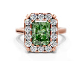 Rose gold Fancy Green Radiant  Diamond Cluster Halo Solitaire with Four-Prong Setting_77