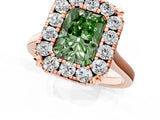 Rose gold Fancy Green Radiant  Diamond Cluster Halo Solitaire with Four-Prong Setting_78