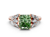 Rose gold Fancy Green Radiant  Diamond Cluster Leaf Design Ring with Prong Setting_53