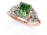 Rose gold Fancy Green Radiant  Diamond Cluster Leaf Design Ring with Prong Setting_54