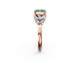 Rose gold Fancy Green Radiant  Diamond Cluster Leaf Design Ring with Prong Setting_55