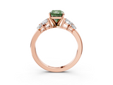 Rose gold Fancy Green Radiant  Diamond Cluster Leaf Design Ring with Prong Setting_56