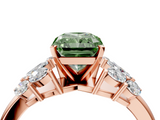 Rose gold Fancy Green Radiant  Diamond Cluster Leaf Design Ring with Prong Setting_57