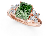 Rose gold Fancy Green Radiant  Diamond Floral Cluster Ring with Solitaire Band and Prong Setting_64