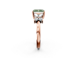 Rose gold Fancy Green Radiant  Diamond Floral Cluster Ring with Solitaire Band and Prong Setting_65