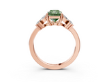 Rose gold Fancy Green Radiant  Diamond Floral Cluster Ring with Solitaire Band and Prong Setting_66